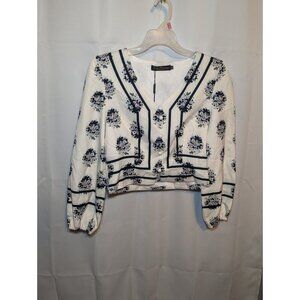 Lady Sunshine Floral V-neck Boho Bohemian Style Long Sleeve Blouse Size Medium